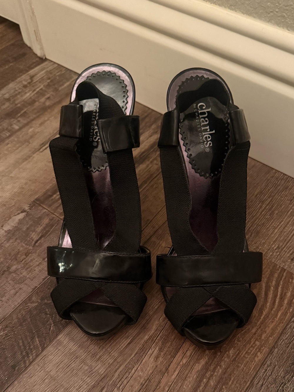 Charles by Charles David Black Stretch & Patent Leather Peep-Toe Elegant heels